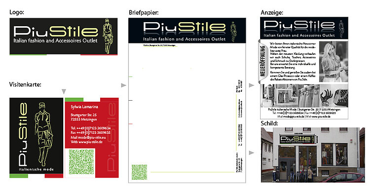 Beispiel für Corporate Design: PiuStile (Italienische Mode)
